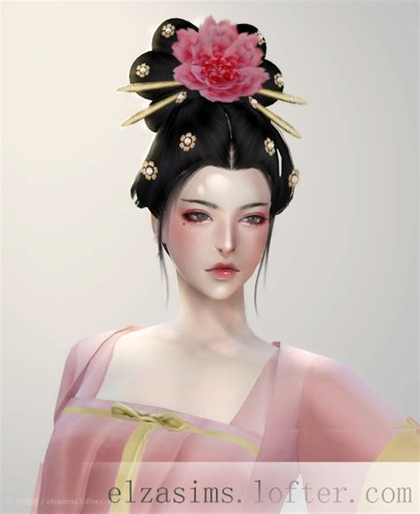 Ancient Chinese Hair 5 By Elzasims Sims Hair Sims 4 Chinese Hairstyle