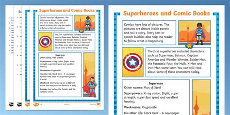 Comic Book Superheroes Differentiated Reading Comprehension Activity
