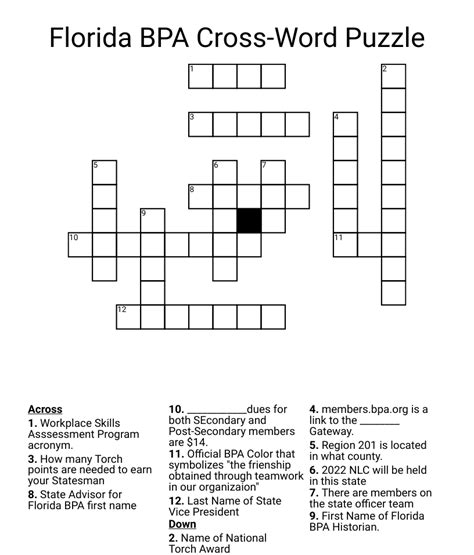 Florida Bpa Cross Word Puzzle Crossword Wordmint