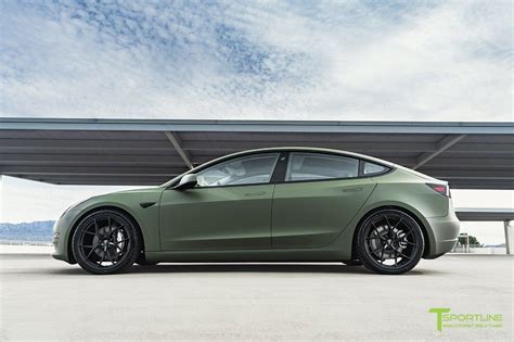 Matte Military Green Tesla Model 3 With 20 M3115 Forged Wheels Tesla