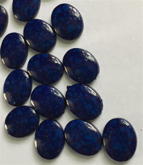 Vintage Blue Cabochons Acrylic Spotted Blue Cabochons 11mm X 8mm Cabs