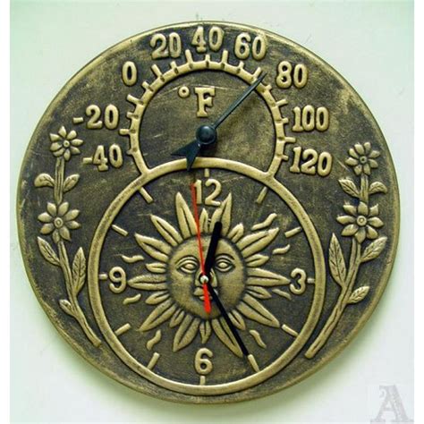 Brown Terra Cotta Outdoor Wall Clock With Thermometer