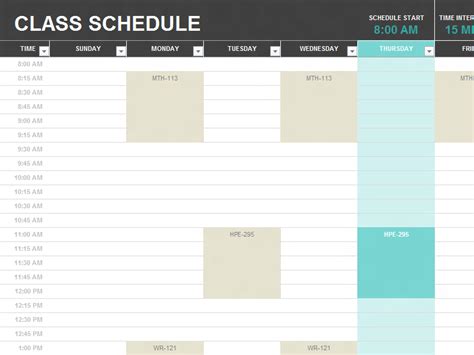 5 Excel College Schedule Template Sample Excel Templates