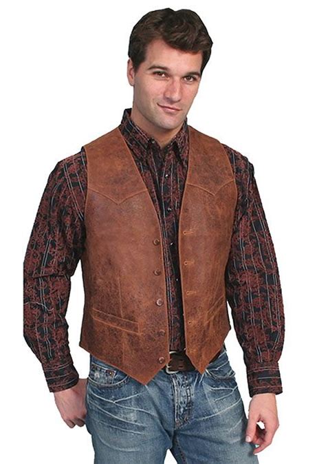 Mens Vintage Leather Vest Brown Gass Horse Supply And Western Wear