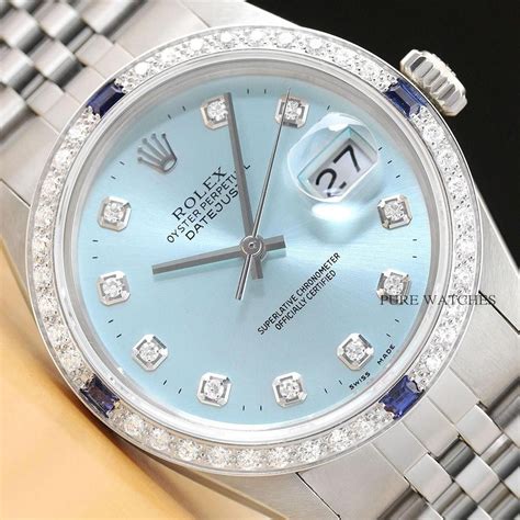 Authentic Mens Rolex Datejust Ice Blue Diamond 18k White Gold And Steel