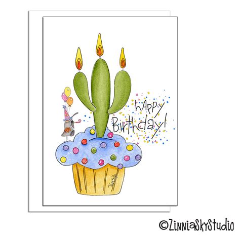 Saguaro Cactus Cupcake Birthday Card Zinnia Sky Studio