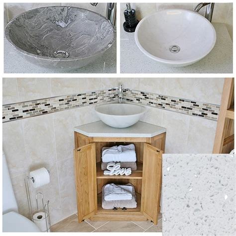 Bathroom Vanity Unit Free Standing Oak Corner Cabinet White Quartz