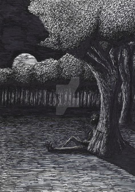 Inktober 2018 Day 02 Tranquil Night Under A Tree By Iamknothere On