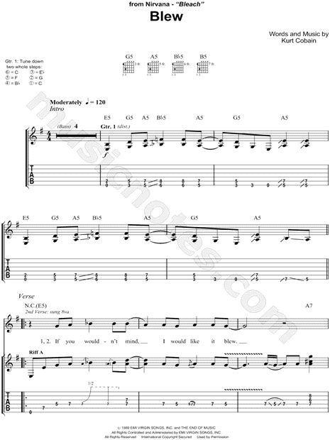 Nirvana Blew Guitar Tab In E Minor Download And Print Sku Mn0083048