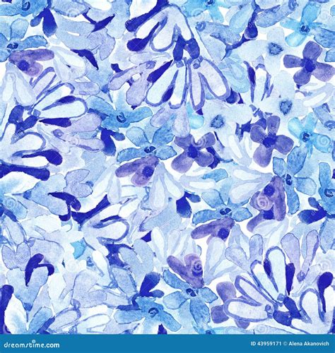 Blue Watercolor Flowers Seamless Pattern Stock Illustration