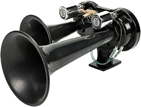 Flexzon Truck Air Horns Tgv Train Airhorn Twin Black Trumpets 24 Volt