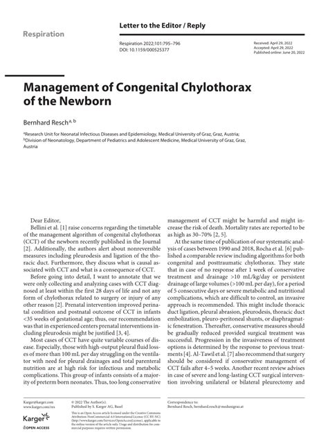 Pdf Management Of Congenital Chylothorax Of The Newborn