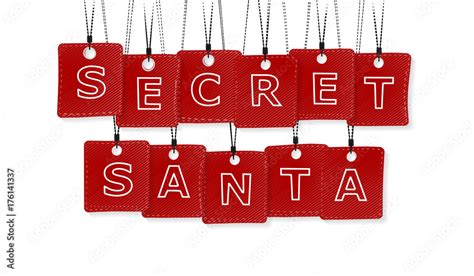 Secret Santa Text With Black And Red Labels Isolated On White