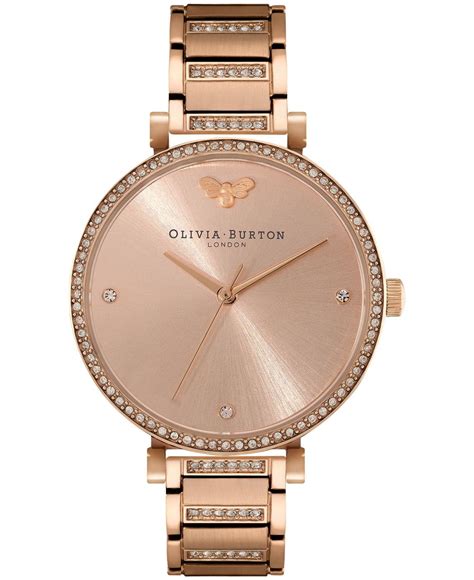 Olivia Burton T Bar Carnation Gold Tone Stainless Steel Bracelet Watch