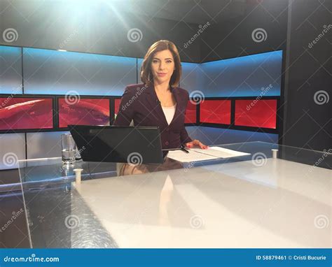 Tv Reporter At The News Desk Stock Image Image Of Press Journal