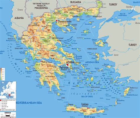 Large Physical Map Of Greece With Roads Cities And Airports Greece