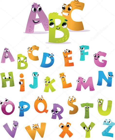 Alfabeto Para As Crianças Letras Engraçadas Desenhos Animados Stock