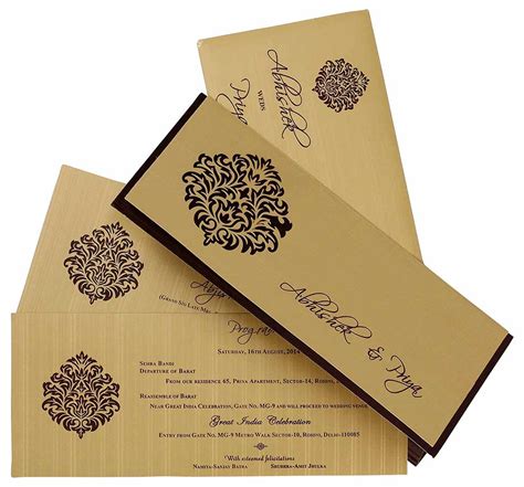 Indian Wedding Card In Brown And Golden With Cutout Design
