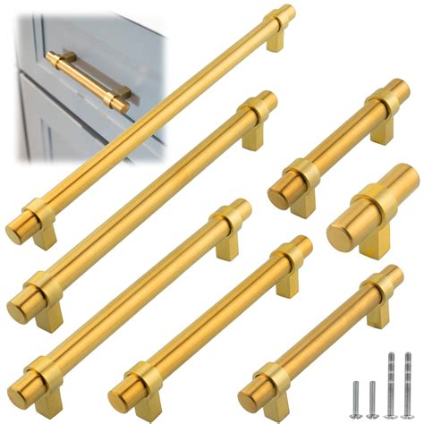 Gold Satin Brass Brushed Modern Cabinet Handles Pulls Kitchen Hardware