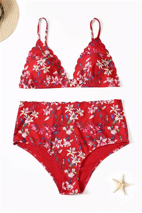 High Waisted Bikini Set With Cute Floral Printed Design
