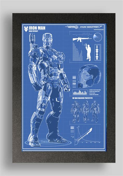 Iron Man Iron Patriot Suit Blueprints 16x24 By Ryanhuddle On Etsy