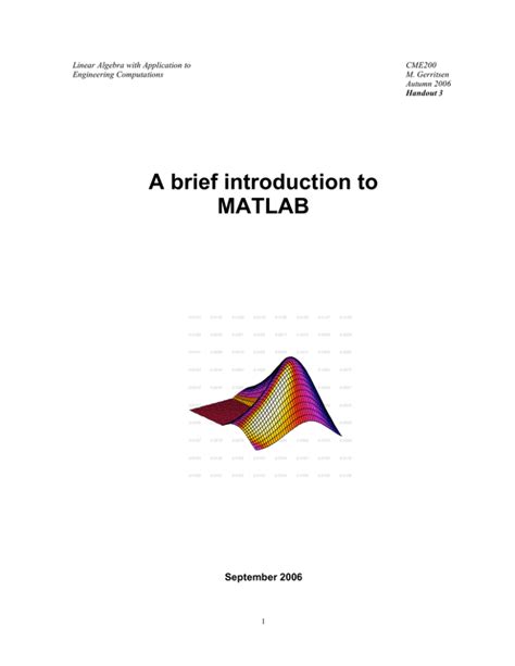 A Brief Introduction To Matlab