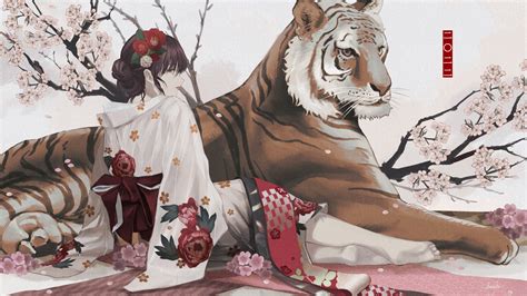 Kimono Tiger Year Of The Tiger Anime Girl 4k Hd Anime Girl Wallpapers Hd Wallpapers Id 98636