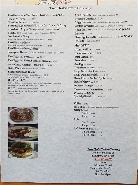 Menu At Two Dads Cafe N Catering Kingsport