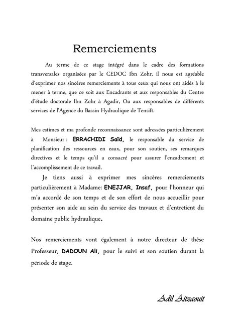 Lettre De Remerciement Rapport De Stage Communauté Mcms