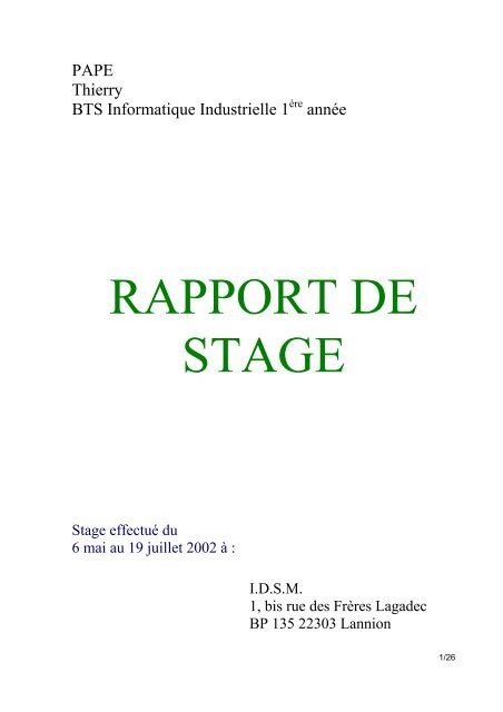 Exemple Page De Garde Rapport De Stage Bts Images