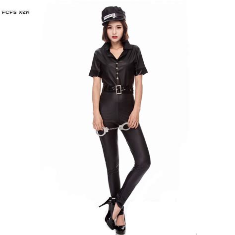 Sexy Black Jumpsuit Halloween Police Costumes For Woman Female Policewoman Uniform Cosplays