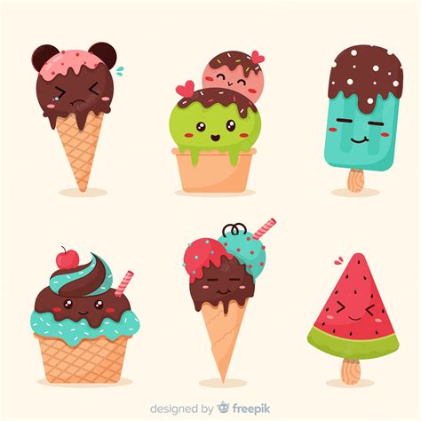Premium Vector Kawaii Ice Cream Characters Collection