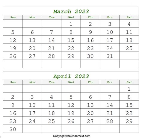 Printable Blank March And April 2023 Calendar With Holidays