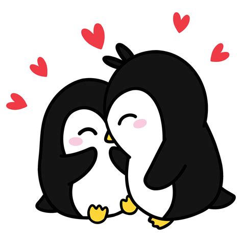 Penguin Couple Kissing Hand Drawn And Cartoon Illustration Of Cute