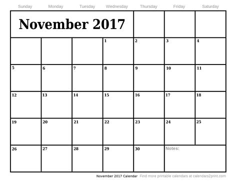 November 2017 Printable Calendar