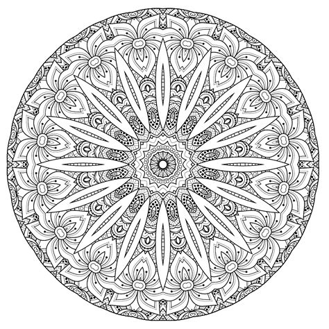 Complex Mandala With Flowers Mandalas Adult Coloring Pages