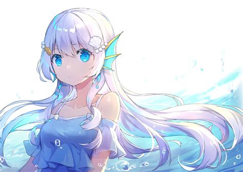 Download 4093x2894 Mermaid Anime Girl White Hair Aqua