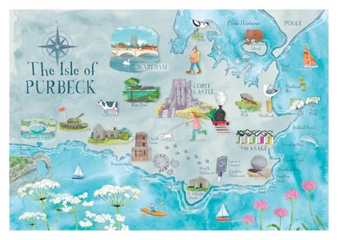 Purbeck Illustrated Map Giclee Print Etsy Uk