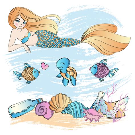 Digital Mermaids Clipart Set Cute Mermaids Planner Stickers Sea