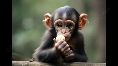 Cute Baby Ape Eating A Banana Background Funny Pictures Monkey