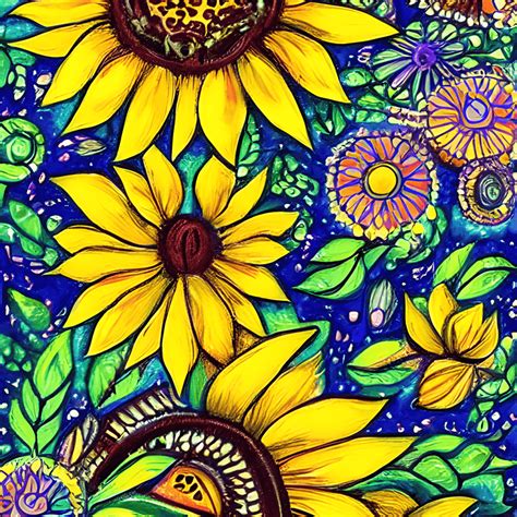 Psychedelic Sunflower Painting With Intricate Details · Creative Fabrica