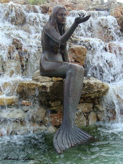 Mermaid statue in Waterfall at Fountain Square in Marmaris, Turkey.