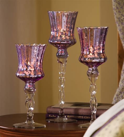 Pretty Purple Stemmed Candle Holders Mercury Glass Candle Holders