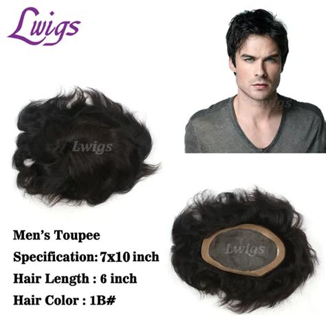 Lwigs Mens Wig Short Natural Hair Thin Skin Toupee 7 X 10 Inch Lace Hair Replacement For Men