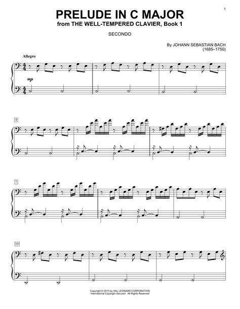 Prelude In C Major Sheet Music By Js Bach Piano Duet 77133