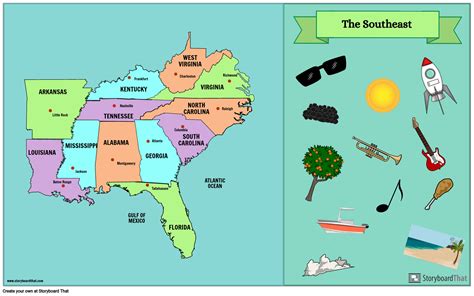 Southeast States Map Storyboard by lauren