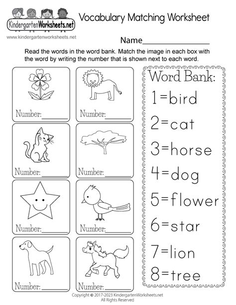 Free Printable Vocabulary Worksheet For Kindergarten