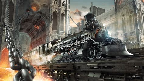 Fonds Decran Steampunk Train Monde Fantastique Technique Fantasy