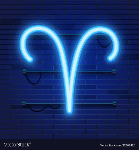 Blue Shining Cosmic Neon Zodiac Aries Symbol On Vector Image