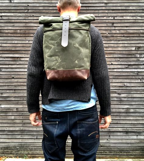 Commuter Backpack Waxed Canvas Leather In Medium Size Hipster